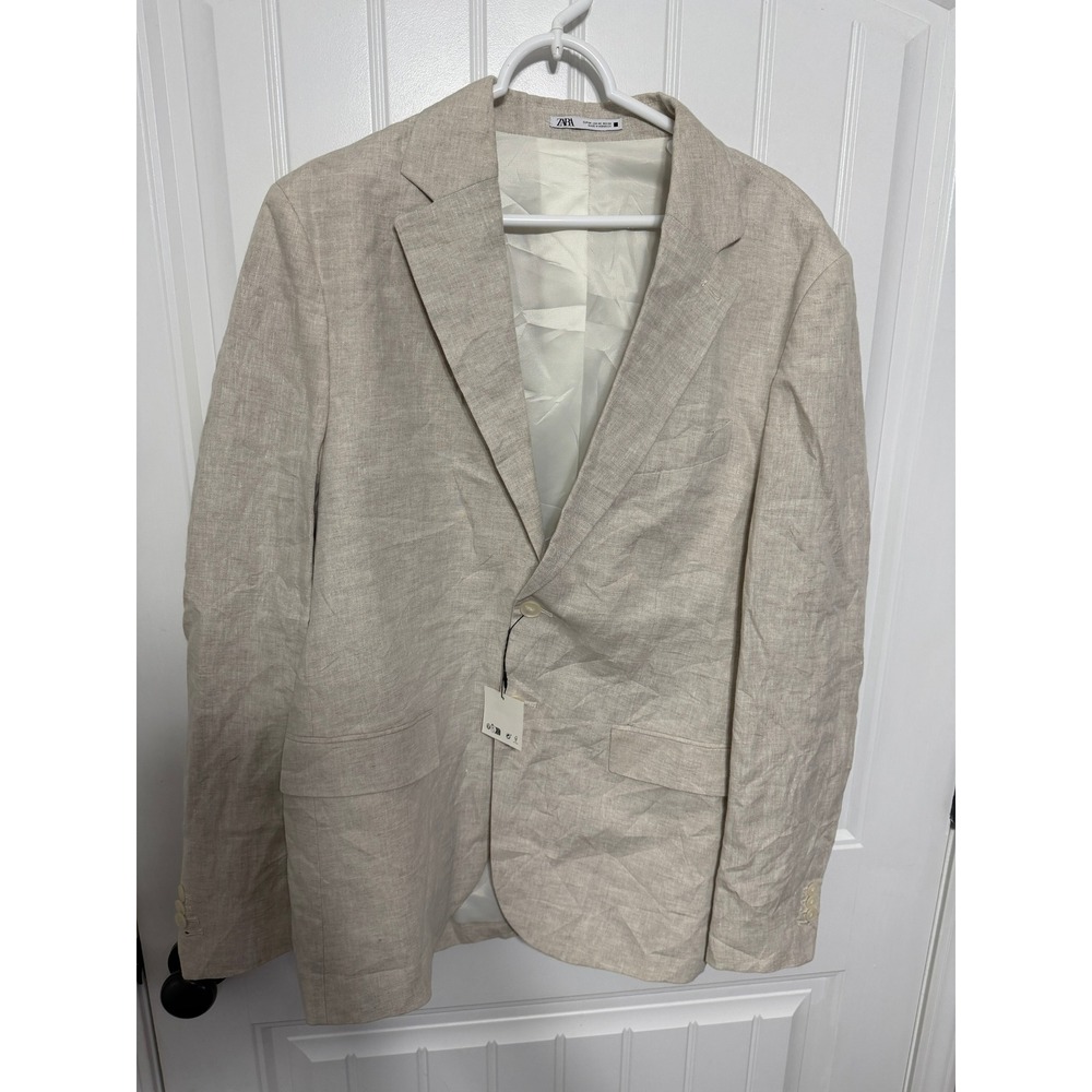 Zara Linen Blazer Men 44 Tan Beige Two Button Sport Coat NWT NEW